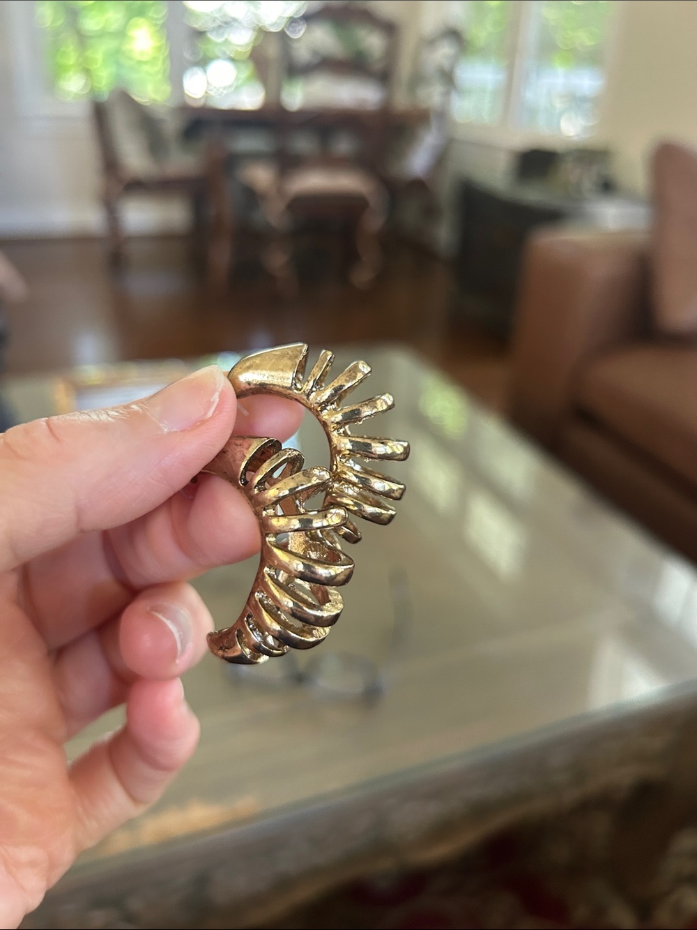 Anthropologie Metallic Gold Crescent Spike Hoop Earrings